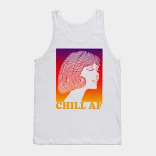 Chill AF // Original Vintage Styled Retro Girl Illustration Design Tank Top